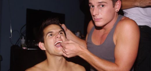 Sean inspecting Daniel's fangs